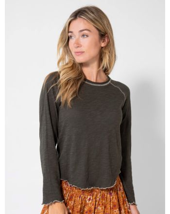 Lily Knit Long Sleeve Tee Shirt - Charcoal