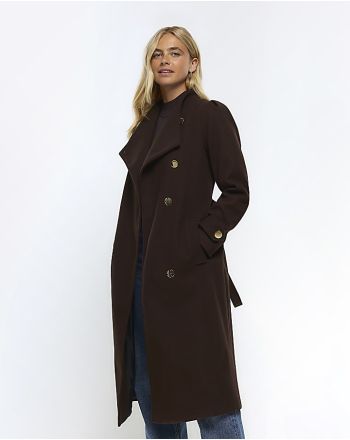 Brown fall away belted wrap coat